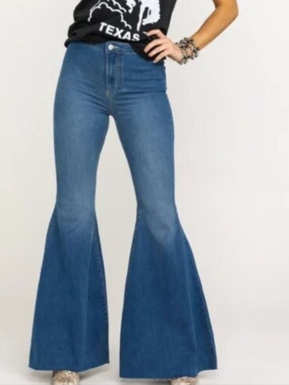 Free People Just Float Flare Jeans high-rise waist exaggerated bell-bottom Sz 28 - Picture 4 of 15